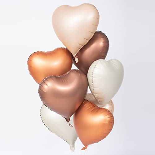 Herzluftballons 18 zoll Herzballons Herz Folienballon Folienluftballon für Valentinstag Hochzeitsdeko Verlobung Geburtstag Party Dekoration 8 Stück (Weiß+Hellbraun+Dunkelbraun+Schokolade)