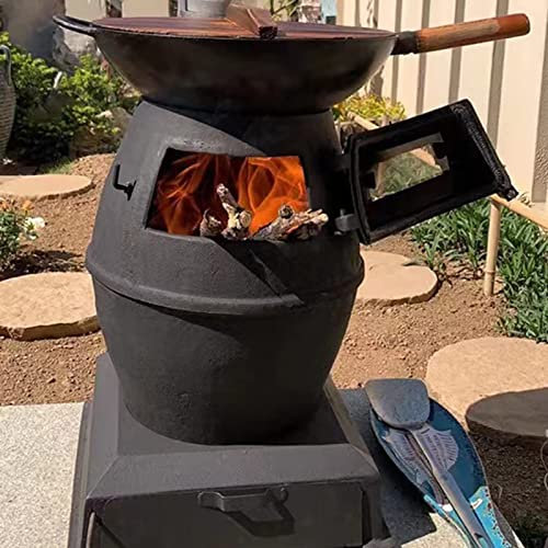 KIPEKE Poêle Rocket, poêle à Bois en Fonte, poêle à Bois avec fenêtre de Vue, poêle de Camping à Charbon de Bois Portable, poêle à Bois pour Cuisine en Plein air Barbecue randonnée Pique-Nique