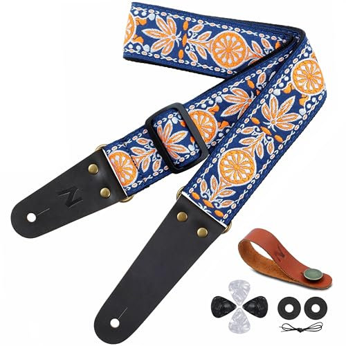 Nefelibata Unisex Jtbd-md166 Gitarrengurt, Orange Blumen, Classic Embroidery Collection