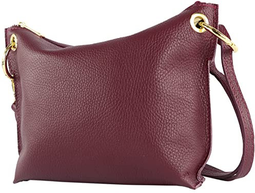 modamoda de - T243 - ital. Umhängetasche Klein Small aus Leder, Farbe:Bordeauxviolett
