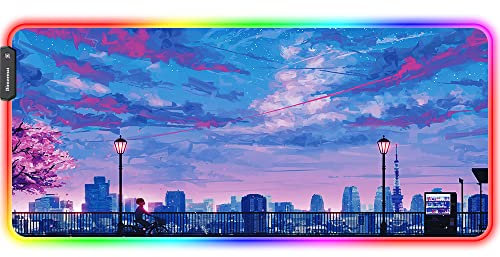 Bimormat Anime RGB Gaming Mauspad,800x300x3mm Groß Mousepad XXL,LED Schreibtischunterlage mit Rutschfester Gummibasis und Haltbaren Genähten Kanten für Personalisierter Gamer(80x30 FGbikeboy)
