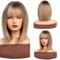 HAIRCUBE Brown Mixed Blonde Bob Perücken für Frauen Schulterlange Kunsthaarperücke mit Bangs
