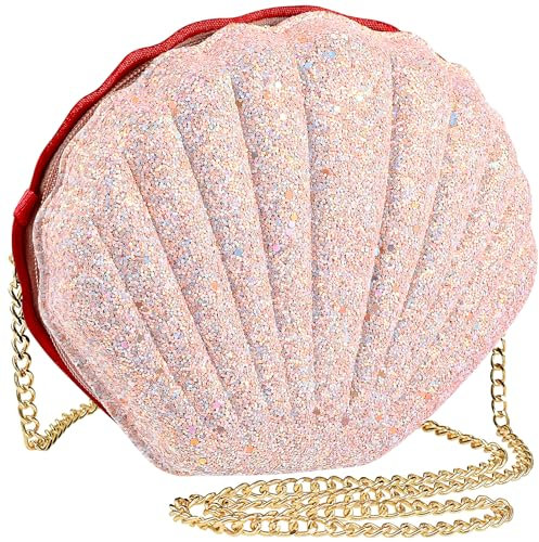 Clutch Glitzernde Muscheltasche Geldbörse Meerjungfrau Kostüm Muschel Umhängetasche Kette Schulter Abendtasche für Frauen Mädchen Zeremonie Hochzeit Party Rosa
