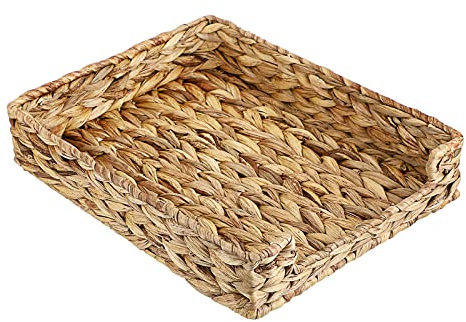 BSTKEY Natural Water Hyacinth Letter Tray Desk File Basket, Woven Rectangle Paper Document File Organizer, Letter Magazine Mail Holder for Home Office