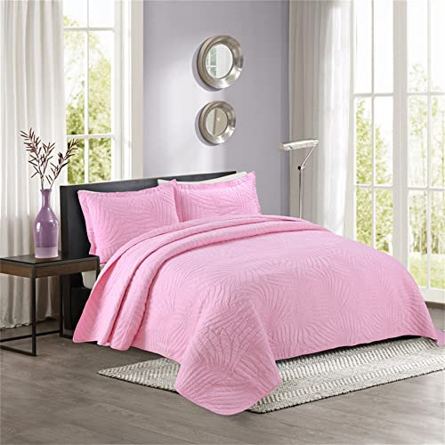 Odot Couvre Lit Matelassé 2/1 Personnes, Jeté de Lit Léger Couverture Ete Couverture de Lit Matelassée Douce Boutis Couvre-Lit avec 2 Taies d'oreiller (230x250cm,Rose)