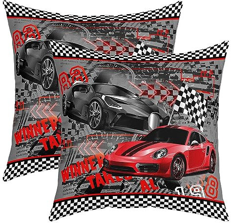 richhome Roter Sport Auto Kissenbezug, Racing Theme Doppelseiten Druck Kissenbezug Kissenbezug, Race Cars Extreme Sport Spiel Wurf Kissenbezug 45x45 Pack von 2