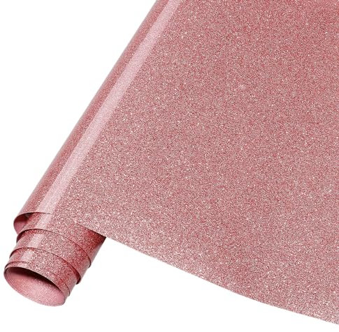 Tintnut Rose Gold Glitter Iron on Vinyl -12x5ft Pink Glitter Heat Transfer Vinyl Shinny Glitter Iron On Vinyl for T-Shirts Glitter HTV Vinyl Roll