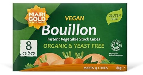 Marigold Vegan Bouillon Instant Vegetable Stock Cubes Organic & Yeast Free, 8 Cubes (Pack of 12)
