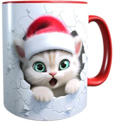 Druck-66 Weihnachtstasse Katze Weihnachtskatze 3D Keramik Tasse Rund