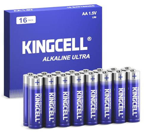 KINGCELL AA Batteries 16 Pack, High-Performance Alkaline AA Batteries 10-Year Shelf Life Double A Batteries with Long-Lasting Power for Household and Office Devices