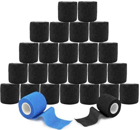 ANAMPION Selbsthaftende Bandage 24 Rollen, 5cm x 4.5m Non-Woven Haftbandage Selbstklebend für Mensch und Tier, Flexibel Selbstklebender Verband für Sprunggelenke Schwellung, Sport (Schwarz)