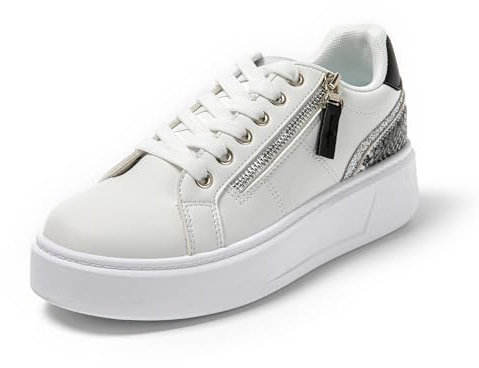 JOMIX Sportschuhe Damen Leicht Leder Platform Sneaker Atmungsaktiv Plateau Laufschuhe Fitness Turnschuhe Wanderschuhe Freizeitschuhe (Weiß, 39 EU)