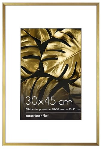 Americanflat - Cadre Photo 20x30 en Aluminium Doré - Cadre Photo 20x30 avec Passe-partout et 30x45 sans Passe-partout - Verre Résistant aux Chocs