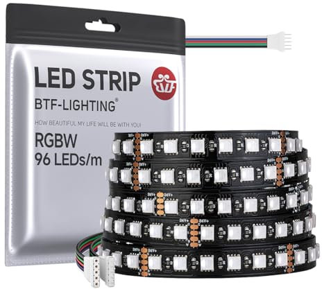 BTF-LIGHTING RGBCW LED Streifen 5050SMD RGBW 4IN1 LED-Band RGB+Kaltweiß (6000-6500K) 24V 5M 96LEDs/m 480LEDs Schwarz PCB IP30 NICHT wasserdicht für Innenbeleuchtung (nur LED Streifen)