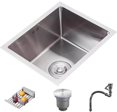 Impianti Lavello A Sifone in Acciaio Inox Satinato Argento Piccolo Lavabo da Bancone Bar Piscina con Acqua per Lavare I Piatti, Dispensa Ristorante Lavello A Vasca Singola Pannello 3 Mm Cucina (Color