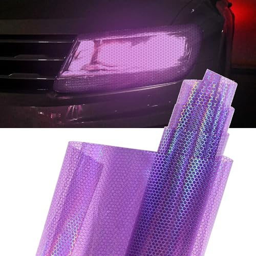 XhuangTech Auto Licht Tönung, Wabenfolie Autolicht Tönungsfolie mit Holografischem Regenbogeneffekt, Autolicht Aufkleber Farbwechsel Folie Selbstklebend für Scheinwerfer Rücklicht (Lila, 30 * 200 cm)