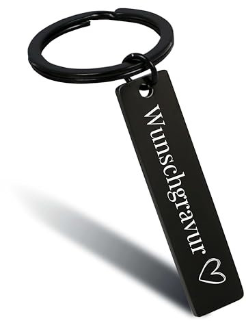 Online Schlüsselanhänger personalisiert schwarz I Schlüsselanhänger zum selbst gestalten mit Gravur I Personalisiertes Geschenk für Freundin, Freund, Papa I Anhänger zum Beschriften
