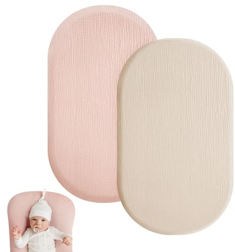 HIULLEN Spannbettlaken Kinderwagen, 90x40cm Matratzenschoner für Laufgitter, 2er Set Musselin-Baumwolle Spannbettlaken Babybett, Stubenwagen Spannbetttuch Bezug Matratzenbezug für Neugeborenes