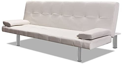 Willood Schlafsofa mit 2 Kissen Kunstleder Loungesofa Lounge Sitzmöbel Wohnzimmer Ausziehbar Cremeweiß Sofas241723