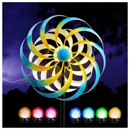 Solar WindmüHle, Windrad Groß FüR DraußEn XXL, Edelstahl Windrad FüR Den AußEnbereich,Terrasse,Blue