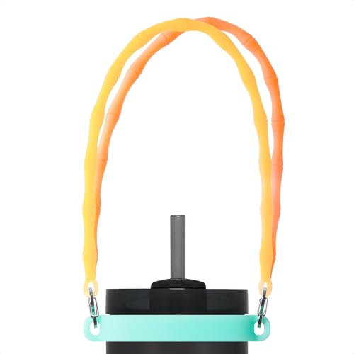QIANHAI Silicone Water Bottle Handle Strap Bamboo Shape -Compatible Flexible Soft Anti-Slip Bottle Carrier Fits Owala&Stanley, Orange&yellow, Compatible