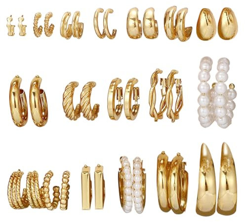 18 Paar Goldene Creolen Set für Damen, Modische Ohrringe im Multipack, Kreolen für Freundin, Ehefrau, Gute Freunde - Geburtstags-, Weihnachts-, Valentinstags-Geschenk