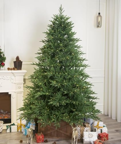 Soontrans Weihnachtsbaum mit Beleuchtung Miwa 2 in 1 Nordmanntanne Künstlicher Weihnachtsbaum mit Lichterkette inklv PVC+PE 1150 Zweigen & 450 Warmweiße LEDs mit 8 Leuchtmodi (H 210 cm)