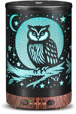 JOYOLO Essential Oil Diffuser 120ML Metal Aromatherapy Diffuser with Timer, Cool Mist Humidifier with Auto Shut-Off & 7 Color Lights for Home Office Spa (Owl)