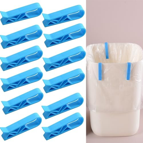12PCS Blue Wheelie Bin Clips Plastic Multi-functional Anti-Slip Waste Bin Bag Clamp Clips Garbage Clip Trash Can Clip Trash Bag Holder Bin Clips Wheelie Bin Strap for Kitchen Garbage Waste Trash