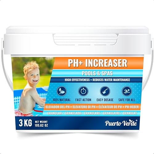 Puerto Verde • pH + Plus pour Piscines 3 Kg. Élévateur de pH+ Adapté aux Spas. Correcteur de pH Plus en Format Granulé. Cuillère de Dosage Incluse. Seau Hermétique. Production Européenne.
