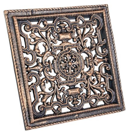 Lüftungsgitter Kamin Gusseisen 23 x 23 cm – Luftgitter für Ofen - Antikes Vintage-Design – Warmluftgitter für Kachelöfen, Holzbacköfen & Kamine – Rustikale Ventilationsabdeckung (Antikes Kupfer)