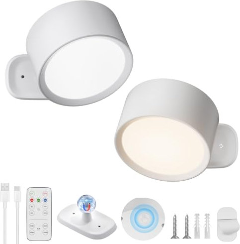 VIIVUU Akku Wandleuchte Kabellos mit Fernbedienung,10 Helligkeitsstufen 3 Farbmodi, Ohne Stromkabel, 360° Drehbar Magnetmontage, USB Wiederaufladbar Batterie, Innen Wandlampe LED für Schlafzimmer