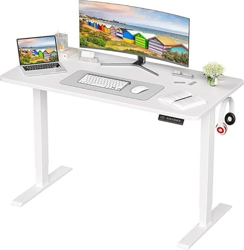 Sunon Schreibtisch Höhenverstellbar Elektrisch 120x60cm, Höhenverstellbarer Schreibtisch Ergonomischer Computertisch Stehschreibtisch (Weiß)