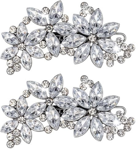 Lnngub 2 Stück Strass Haarspange Silber, Blumenform Haarnadel aus Edelstahl mit Strasssteinen Vintage Glitzer Damen Haarspange für Hochzeit, Verlobung, Verabredung, Zusammenkunft, Party, Tanz, Alltag