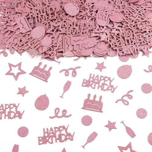 200 Stück Happy Birthday Konfetti Geburtstagsdeko, Tischdeko Geburtstag Rosa Frau Mann, Streudeko Geburtstag für Luftschlangen Geburtstage Partys, Jubiläum Partydekorationen