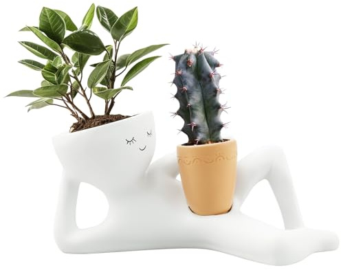 KTZCTPCA Lazy Guy Pflanzgefäß, Lazys Little Character Blumentopf, liegende Figur, Sukkulentententöpfe, entspannende Person, Pflanzgefäß, grüne Vase, Behälter für Sukkulenten, Kakteen, Heim- und