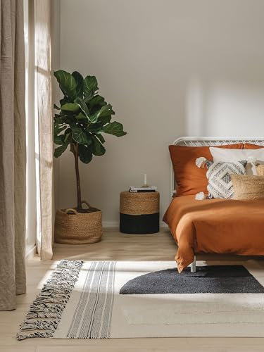 benuta Pop Baumwollteppich Gibson - Schwarz/Weiß 120x170 cm - 100% Baumwolle - Rechteckig & im Style: Abstrakt,Geometrisch,Fransen, Natural Living, Scandi Living - Pflegeleicht für Wohnzimmer
