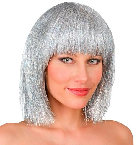 NEU Damen-Perücke Glitzer-Bob, silber