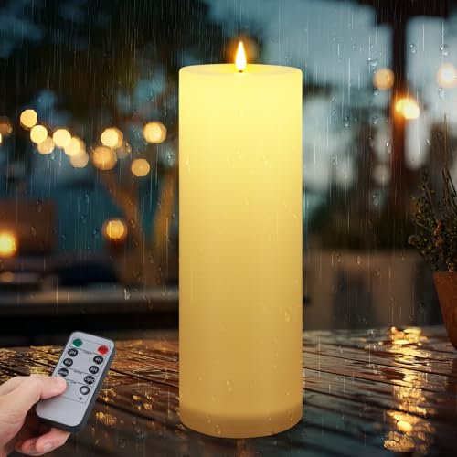 Ketom 10cm x H30cm LED Kerzen mit Timerfunktion, LED Kerzen Outdoor Groß, Wasserdichte Flammenlose Batterie Scheinkerze mit Fernbedienung für Camping, Hochzeiten, Home Deco(Elfenbein, Ohne Batterien)