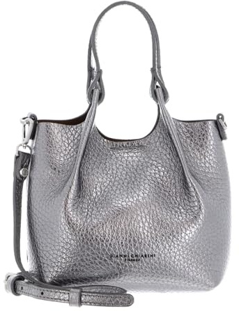 GIANNI CHIARINI Leder Handtasche Schultertasche Dua Handbag City Noire - Castoro silberfarben