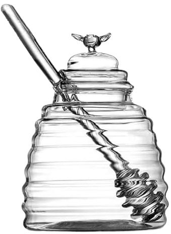Vhjlfig Glass Honey Jar 500ml Glass Honey Dispenser With Lid Container Jar Unique Beehive Shape Honeypot For Storing Sauces, Syrup, And Salad Dressings