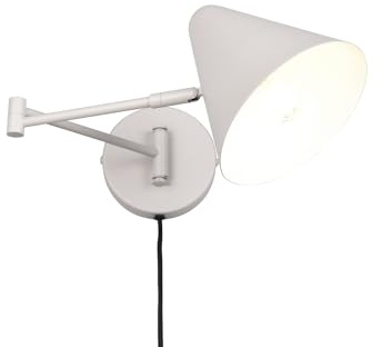 meineWunschleuchte Wand-Leuchte mit Schwenkarm, Stecker und Schalter Grau | Höhe 16cm, mit E14 LED, stufenweise dimmbar, Retro Wandlampe innen, Leselampe über Sofa & Bett, gezieltes Licht