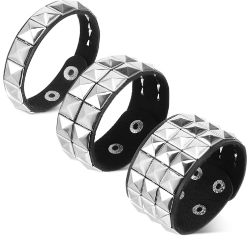 Ajcotahm 3 Pcs Punk Rock Studded Bracelet, PU Leather Goth Cuff Bracelet 80s Emo Spiked Jewelry Costumes Accessories for Women Men Halloween Party