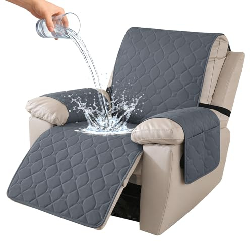 Ystyle Sesselschoner für Fernsehsessel, 100% Wasserdicht 1 Sitzer Sesselschoner mit Taschen Armlehne, rutschfest Sesselauflage Relaxsessel Anti-Rutsch WaschmaschinenfestDunkelgrau