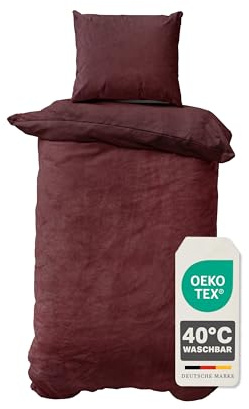 Devior Cashmere Touch Bettwäsche Winter 2-teilig, Bordeaux – 135x200 & 80x80 cm – Flauschig warme Bettwäsche für den Winter – Bettbezug flauschig mit Reißverschluss – Wendeoptik – Oeko-TEX®