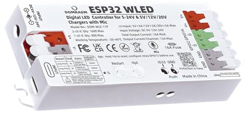 ESP32 WLED Digitaler LED Controller mit Mikrofon, Typ-C PD-Netzteil DC 5~24V DIY Dynamische Beleuchtung App-Steuerung Adressierbarer Lichtleiste für WS2811, WS2812, SK6812, TM1814, WS2813