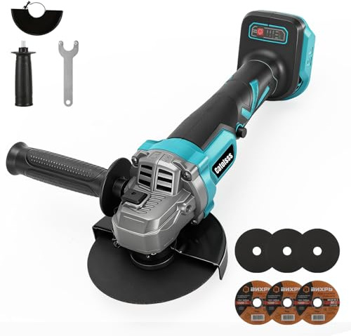 Akku Winkelschleifer für Makita 18V, Bürstenloser 1200W,125mm Akku Flex mit 3 Geschwindigkeiten mit 2 Schleifscheiben 2 Trennscheiben zum Schneiden, Schleifen und Polieren (Ohne Akku)