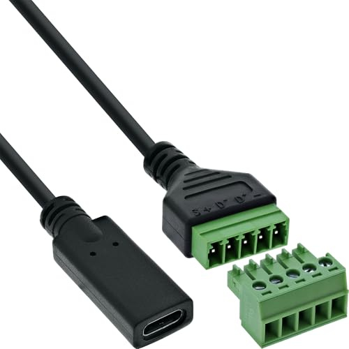 InLine USB-C Adapterkabel Buchse auf 5-poliger Terminalblock, Verbindungskabel für Strom und Datenleitungen, farbcodiert, 1m, 92504F