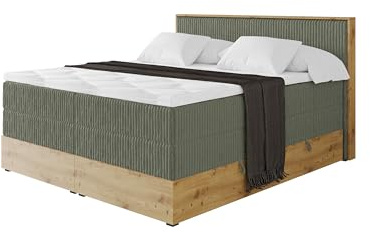 ALTDECOR Boxspringbett mit Matratze und Lattenrost, Topper, Polsterbett mit Bettkasten, Bett mit Stauraum H3- und H4- Matratze, Doppelbett, Springboxbett - LOLLI9 King Olivgrün 160x200