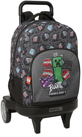 Minecraft Graffiti Großer Rucksack mit Rädern, kompakt, abnehmbar, ideal für Kinder verschiedener Altersgruppen, bequem und vielseitig, Qualität und Widerstandsfähigkeit, 33 x 22 x 45 cm